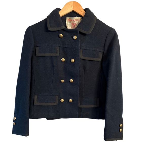 Vintage Union Military Wool Jacket Peck & Peck NYC 5th Ave. Small Navy Gold - Picture 1 of 9